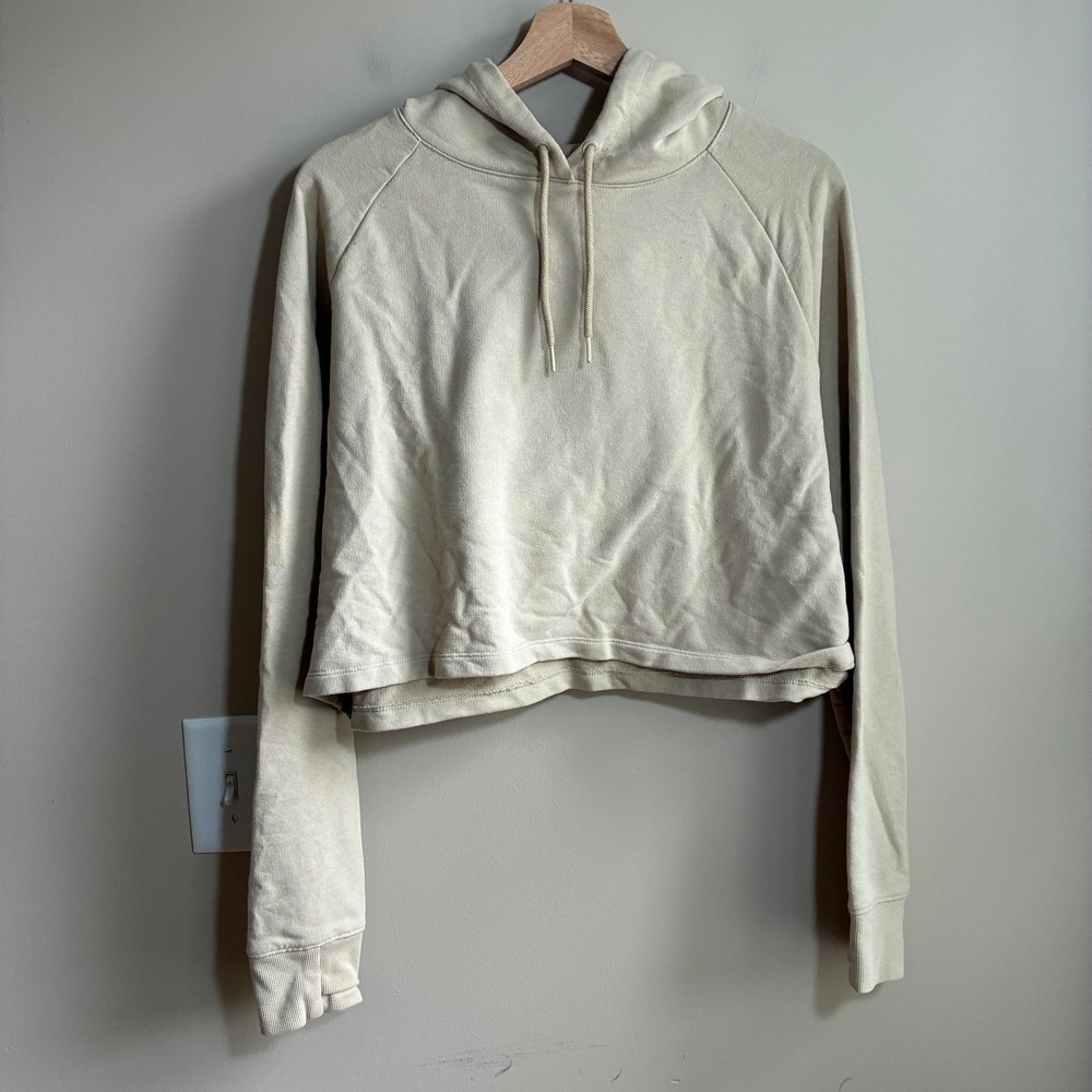 IU Cropped Hoodie 10 Beige Women Raglan Sleeve Cotton Blend